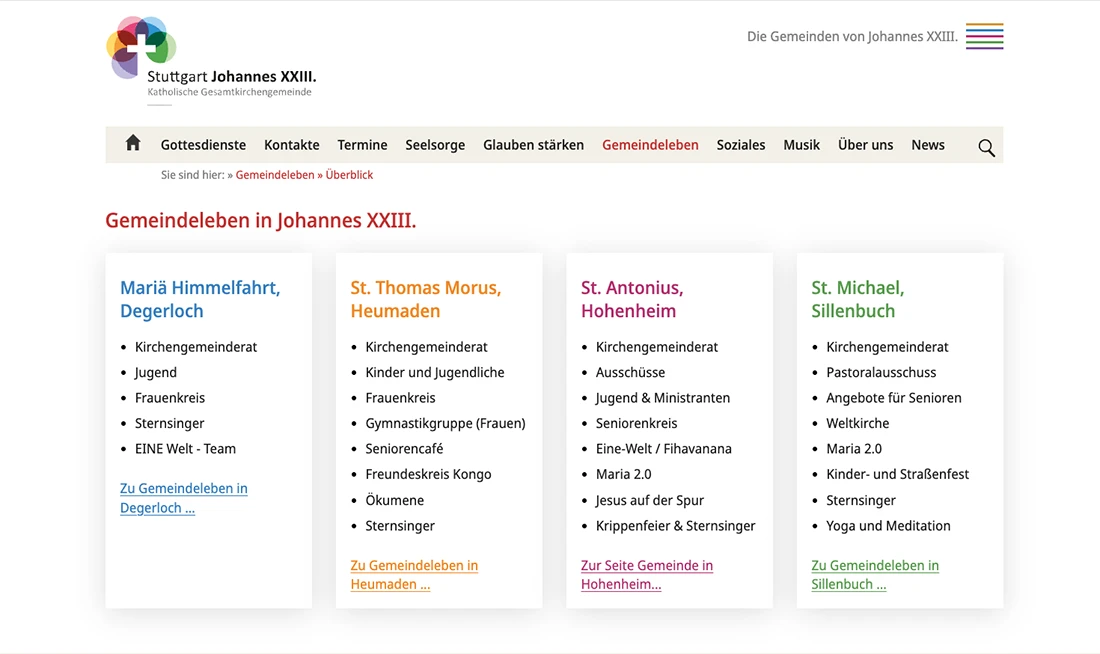 Abbildung aus dem Webauftritt: Gemeindeleben in vier Kirchengemeinden