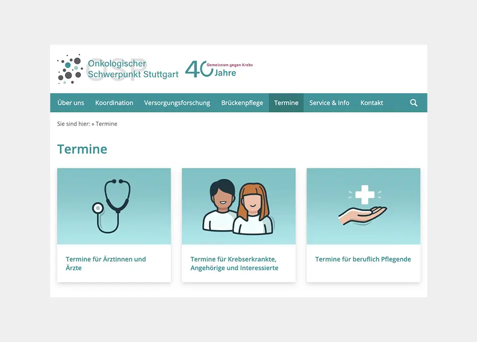 Webseite von OSP, Onkologischer Schwerpunkt Stuttgart