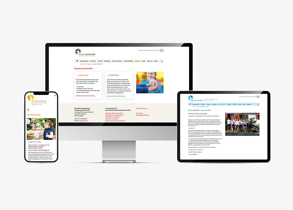 Internetauftritt Gesamtkirchengemeinde Johannes XXIII.: Design, Programmierung in Contao und Relaunch
